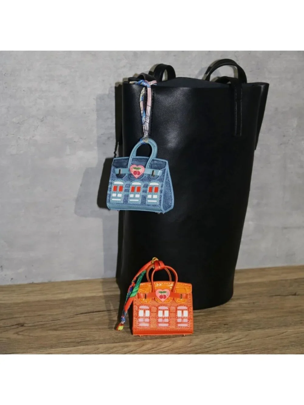 Stylish 2 PCS Mini Tote Bag Charms & Keychain Pouch Coin Purse Wallet Set